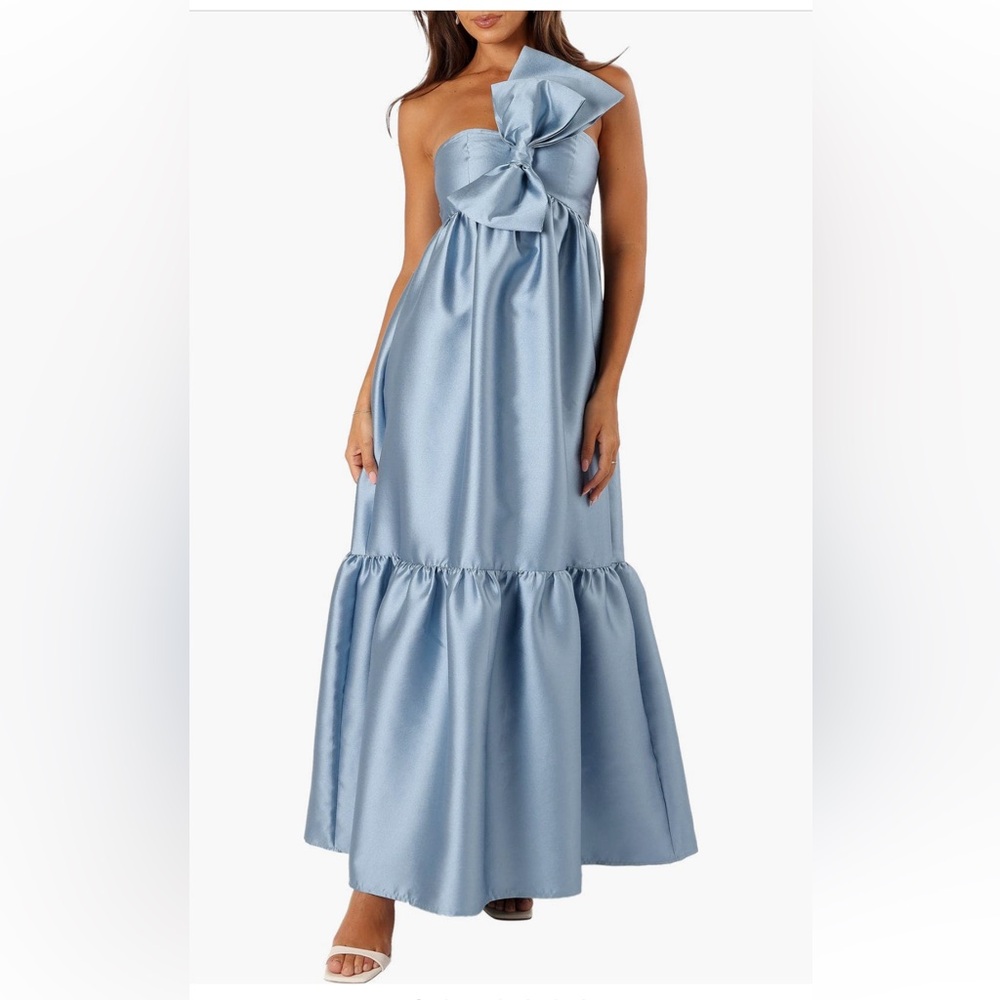 Blue Satin Formal Maxi Dress